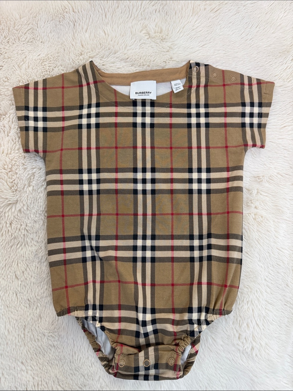 Burberry Classic Nova Check Infant Bodysuit - Tan/Black/Red